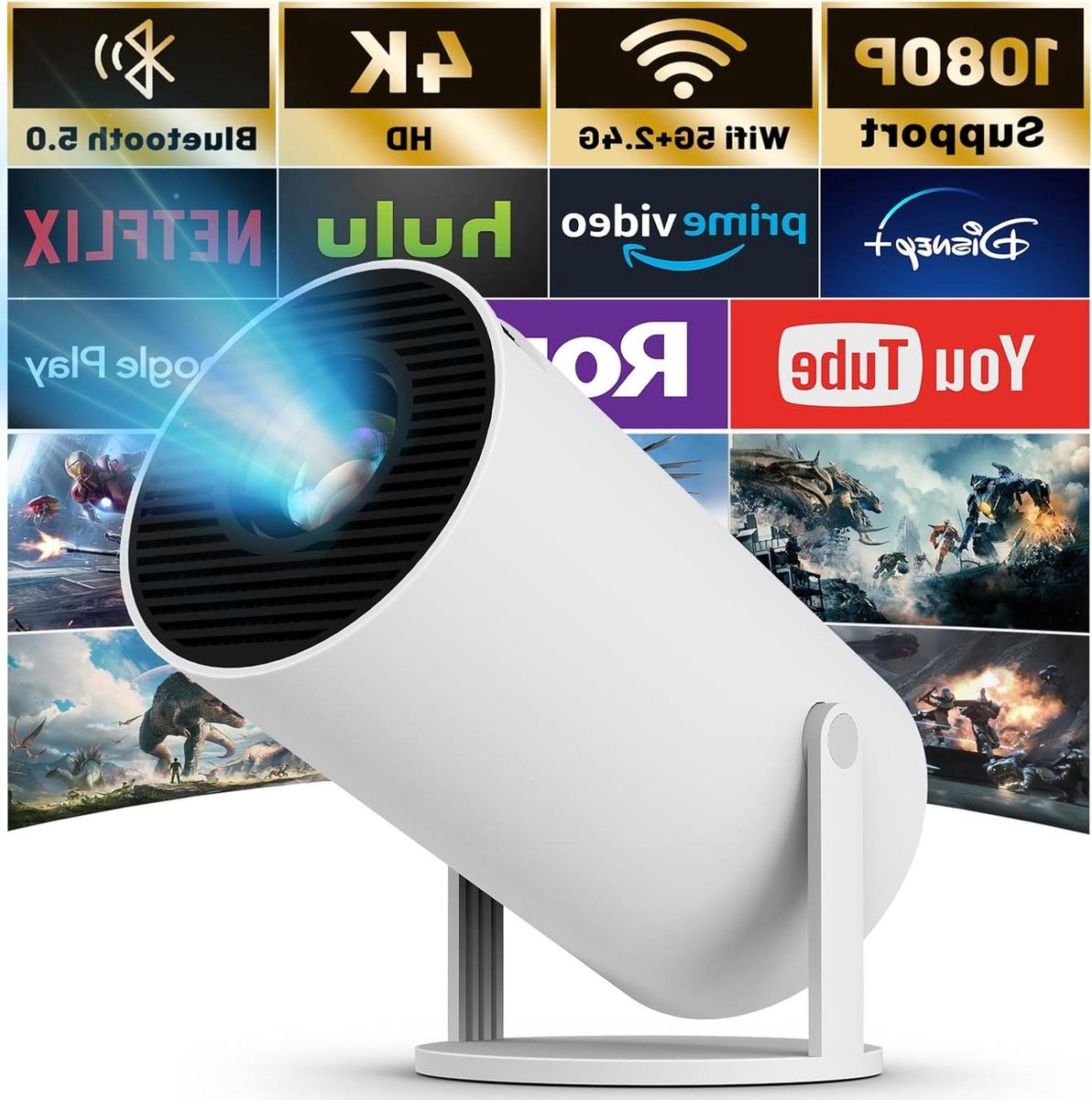 Mini Projector - Draagbare Beamer - Film Avond - WIFI 6 Connectie - 130 Inch Scherm - Grijs
