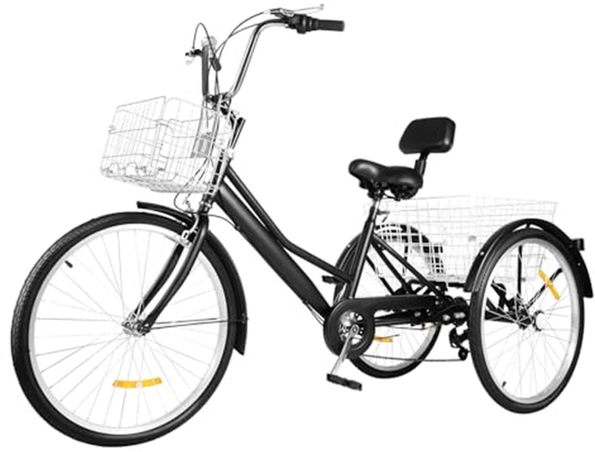 Driewieler voor volwassenen - Driewiel fiets - Comfortabel reizen - 7 versnellingen - 24 inch - Zwart