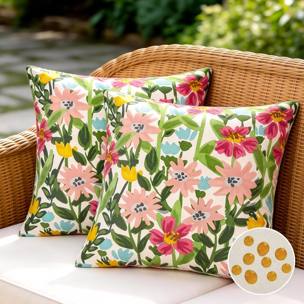 SnelShoppen - Kussenovertrek 45x45 cm Waterdicht Outdoor Kussen Set van 2 - Roze Bloem Motief Decoratief Sofakussen voor Lente en Zomer, Tuin, Bank