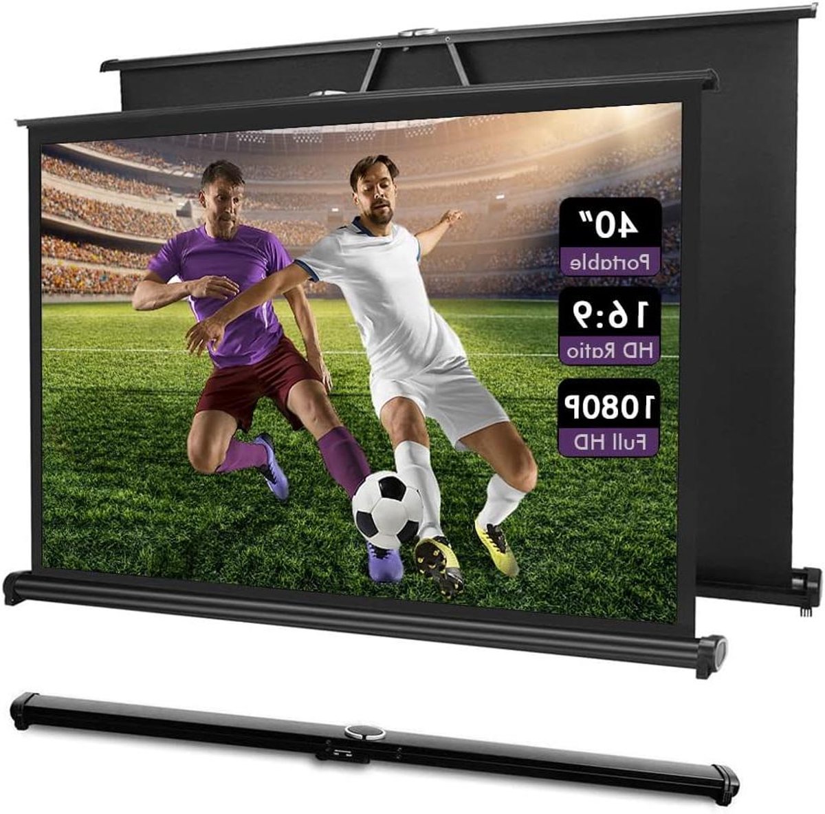 Projectorscherm - Draagbaar Scherm - Films Kijken - Intrekbaar Tafelmodel - 40 Inch 16:9 - Mat Wit