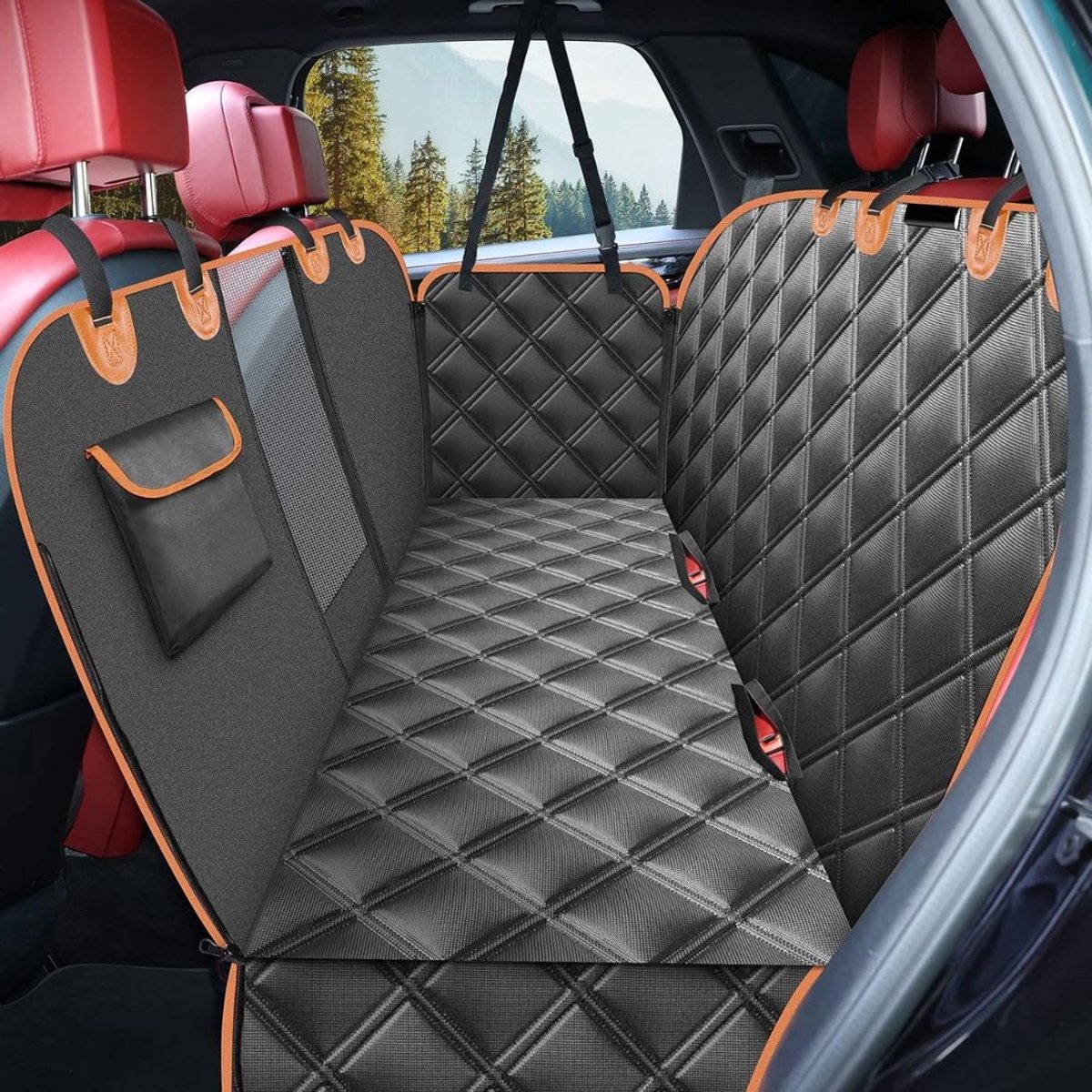 DnA® Hondendekken Auto Achterbank - Hondendekken voor Achterbank - Universele Autodeken - Zwart/Oranje - 33cm x 23cm x 10cm