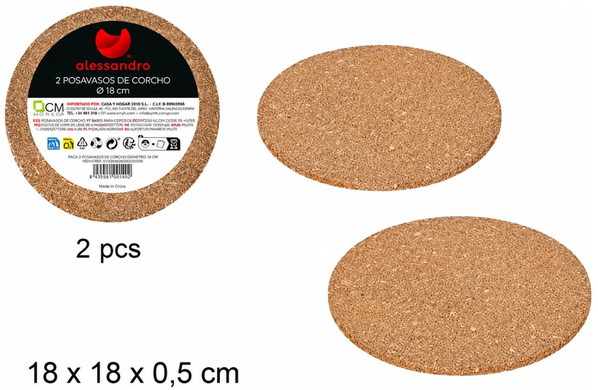 Alessandro Onderzetter voor pannen - set 6x - kurk - dia 18 cm - rond - hittebestendig - kookpannen/ovenschalen