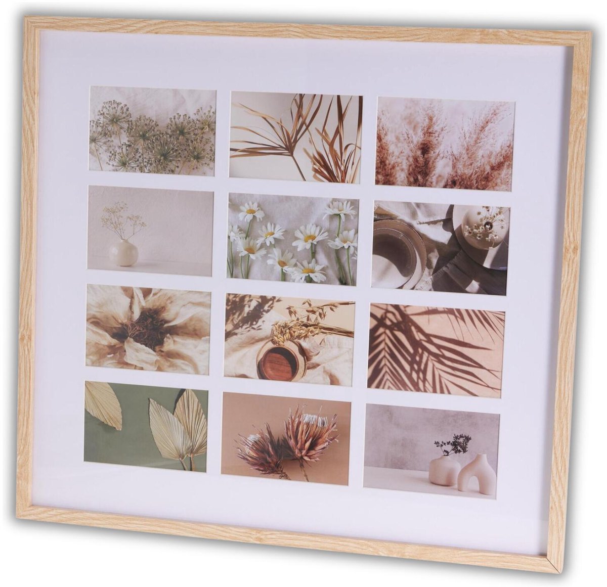 Home & Styling Collage fotolijst met passe-partout - voor 12x foto - hout - naturel - 54 x 59 cm - klassiek