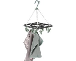 Storage Solutions Droogcarrousel / droogmolen - grijs / groen - met 18 knijpers - 24 x 31 cm - kunststof