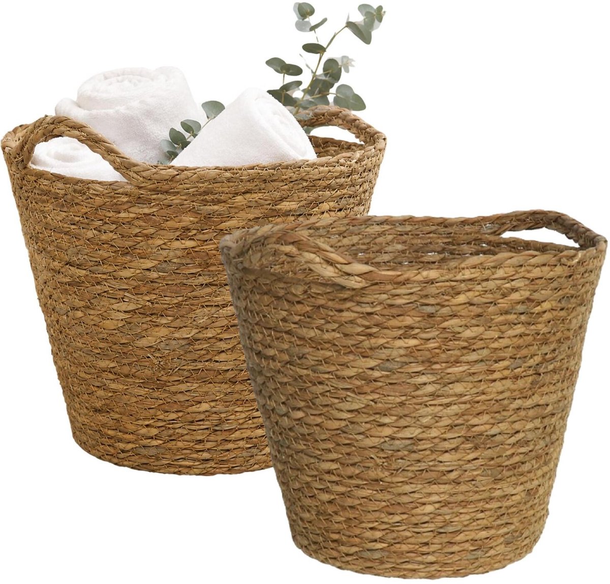 Atmosphera Opbergmand Bali - 2x - rond - zeegras - bruin - 29 x 27 cm - decoratief - met handgrepen