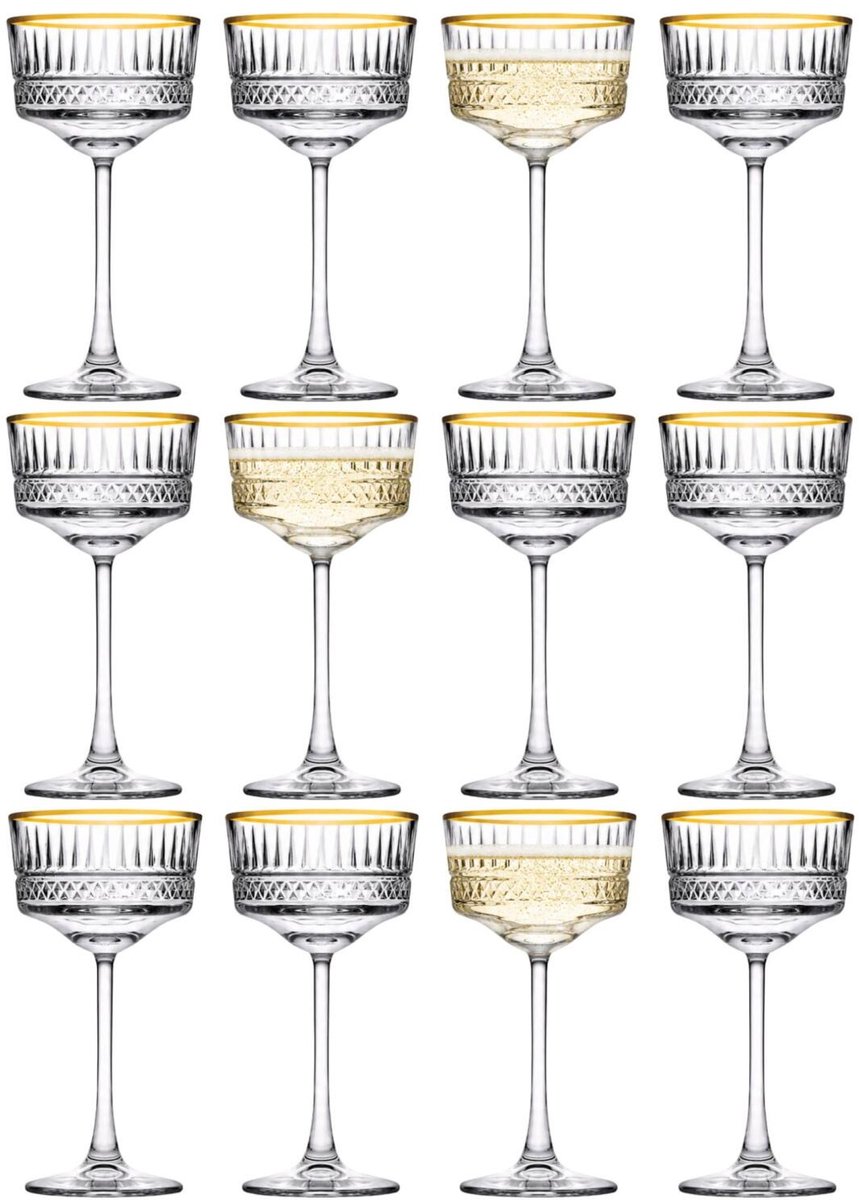 Pasabahce Champagneglazen Elysia - goud - 12x - 260 ml - kristalglas - coupe glazen