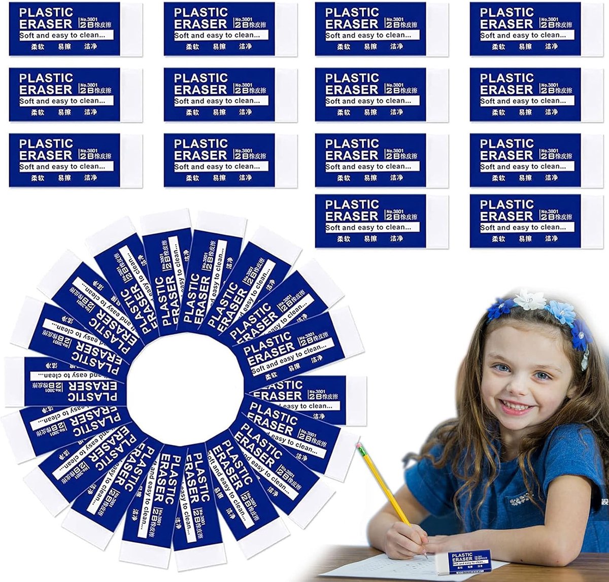 SnelShoppen - 40 Stuks 2B Gummi Erasers - Duurzame Witte Plastic Gum - Mini Gum Set voor Kinderen - School, Kantoor, Tekenen, Schilderen