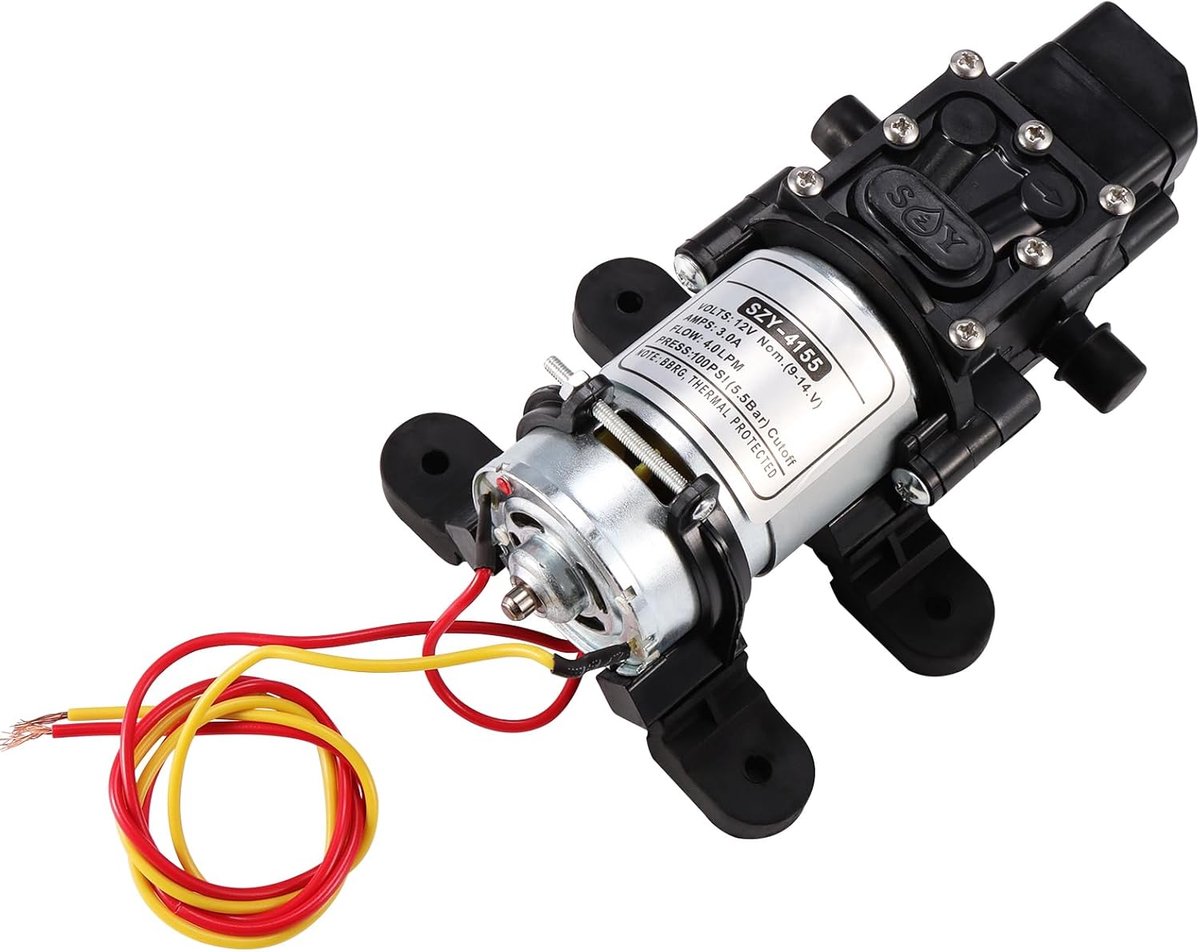 SnelShoppen - High Pressure Diaphragm Water Pump 12V, Zelfaanzuigende Elektrische Spuiter met Drukschakelaar, 100 PSI, 4 L/min, Corrosiebestendig, Tui