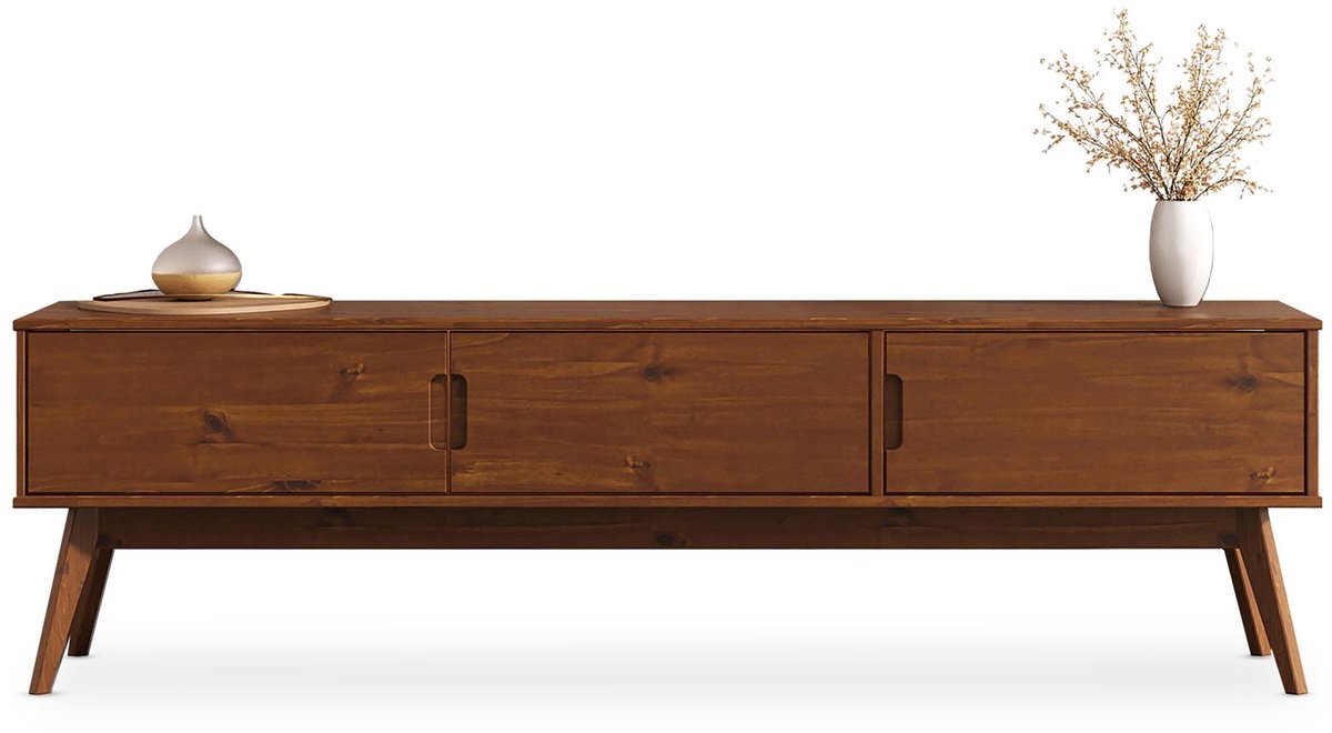 Lowboard TIVOLI 180 cm van massief hout – afwerking in kastanjebruin