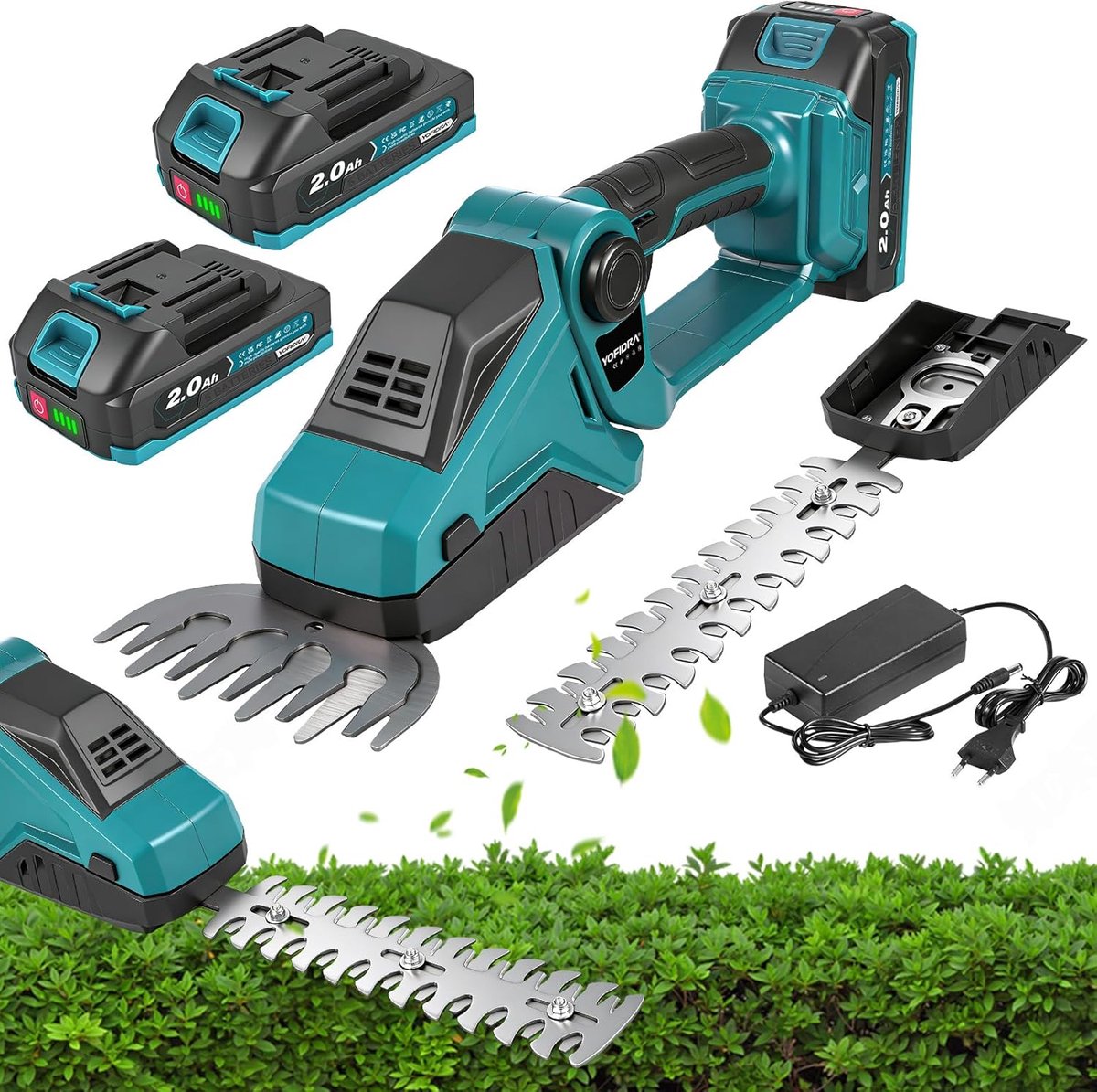 SnelShoppen - 2-in-1 Accu Heggenschaar & Grasscheerder - 280W Borstelloze Motor - 200 mm Snijdikte - 2 x 2.0Ah Batterijen - Verstelbare Kop - Tuin Ger
