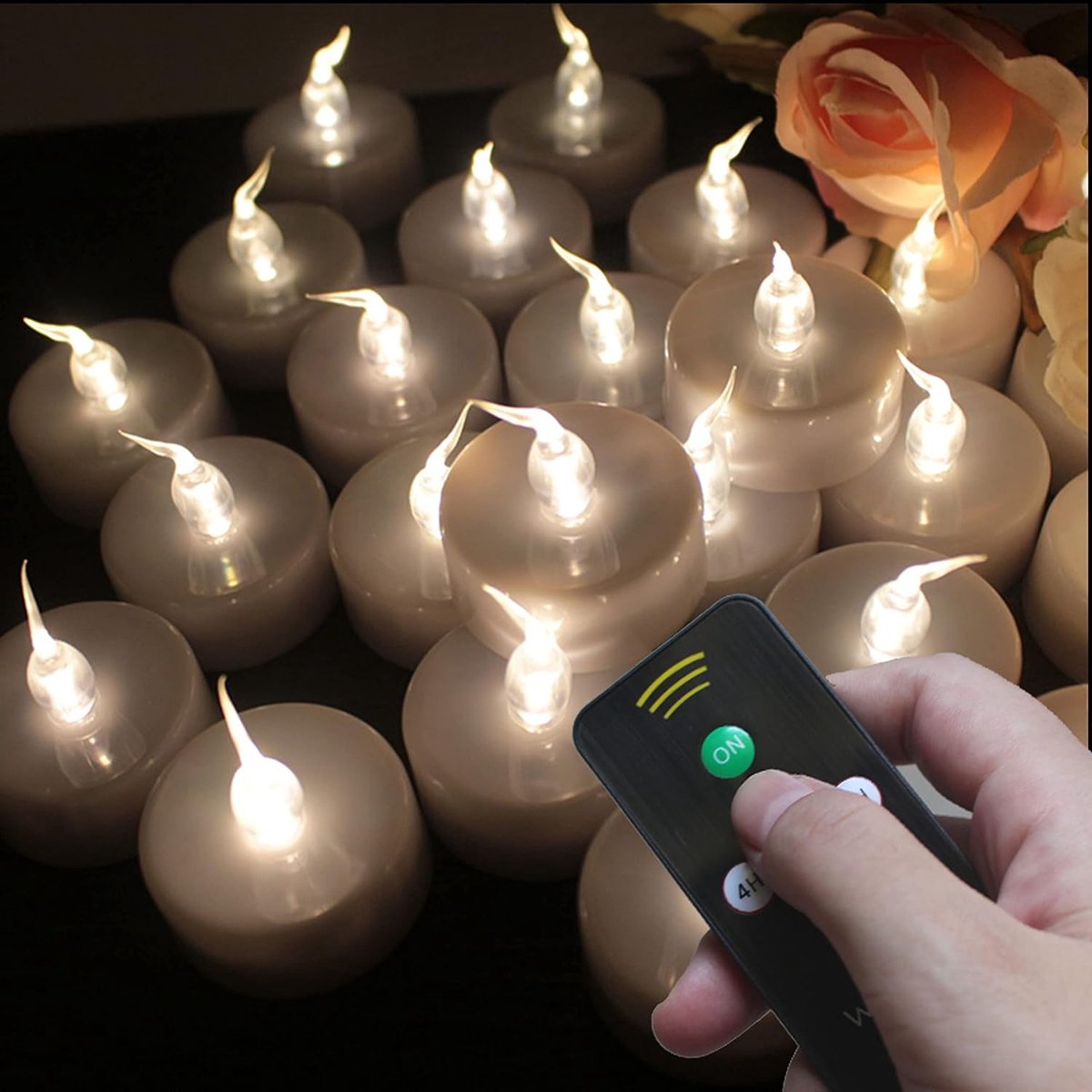 SnelShoppen - Flameless LED Tealight Kaarsen met Afstandsbediening en Timer - 12 Stuks Warm Witte Votive Kaarsen voor Feesten, Tuin, en Decoratie - Du