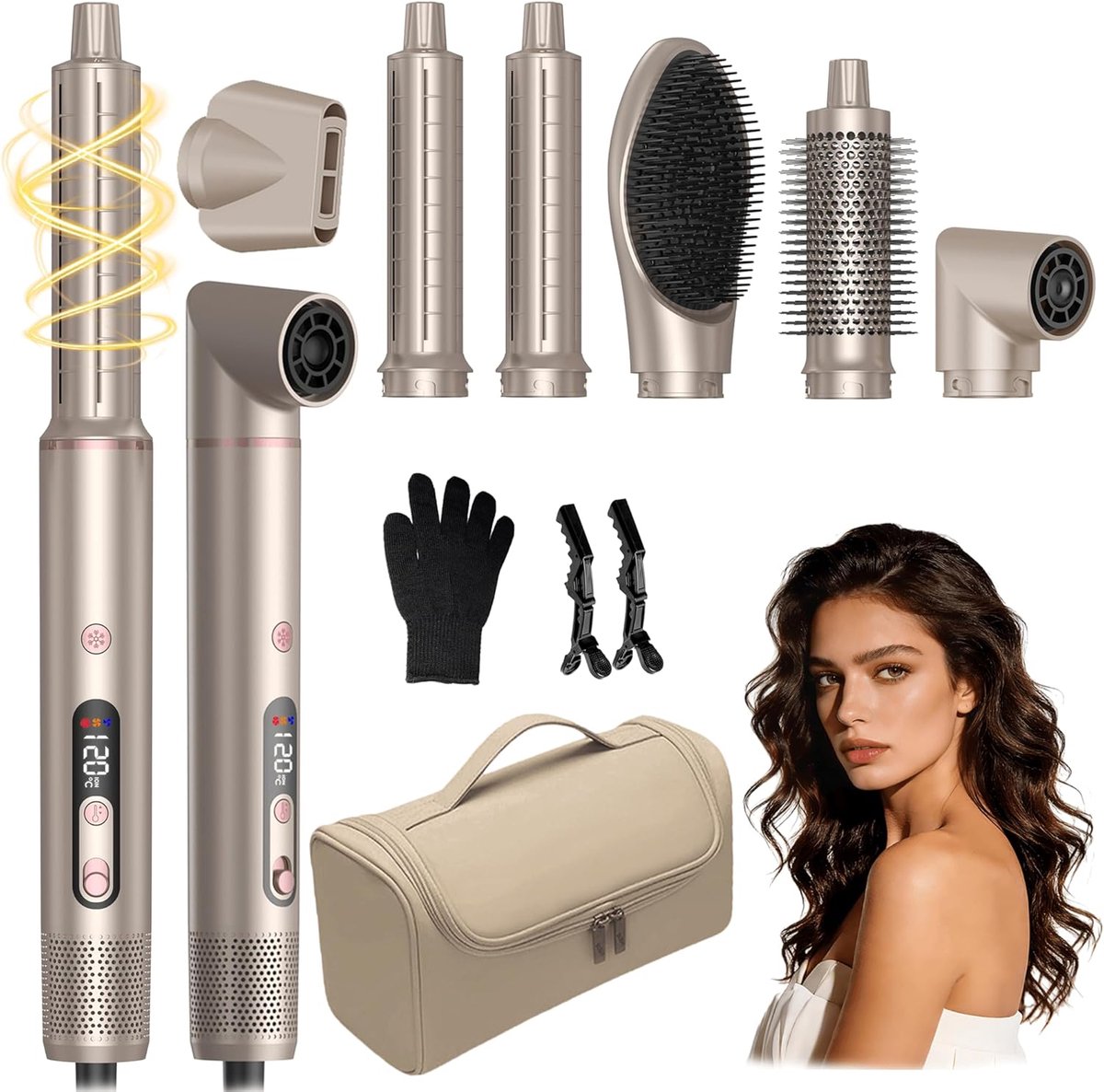 SnelShoppen - UKLISS Hairstyler Kit 6-in-1 - Ionische Haar Föhn 1400 W & Pro Airstyler met Krultang 32 mm, Multifunctionele Ronde Borstel voor Alle Ha