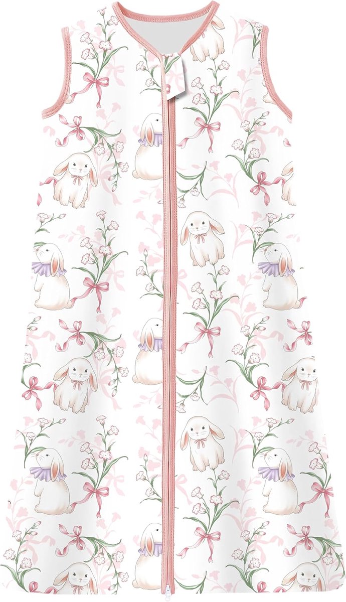 SnelShoppen - Baby Slaapzak 0.5 Tog, Zomer en Lente, Maat 90-105 cm, 100% Katoen, Slaapzak voor Peuters, Mouwloos, Schattige Konijnenprint