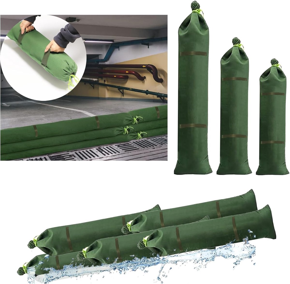 SnelShoppen - 4 Sand Bags met Waterdichte Handvatten 90 x 20 cm - Overstromingsbescherming voor Huis, Winkel, Garage, Tuin - Duurzaam en Scheurvast