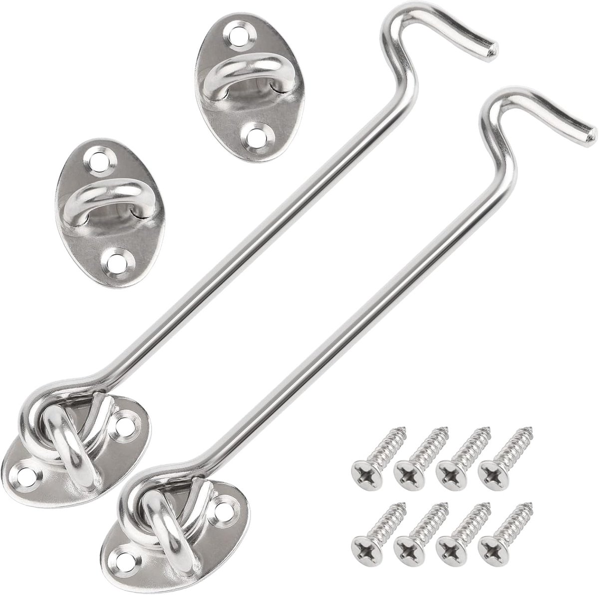 SnelShoppen - Long Gate Hook and Eye Locking - 2pcs 157mm Deursluiting Haak - RVS Cabin Hooks Voor Buiten, Garage, Schuifdeur, Slaapkamer en Badkamer