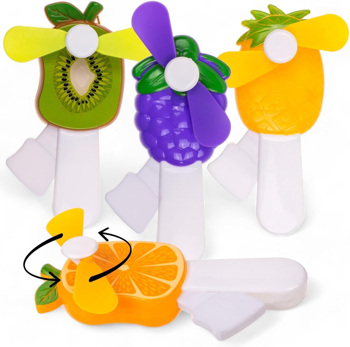 SnelShoppen - Handfan Set van 4 - Fruit Design 7x13.5 cm - Kleur: Oranje, Druif, Ananas, Kiwi - Ideaal voor Reizen, Feesten, Tuin en Camping