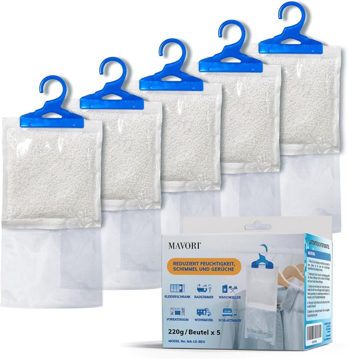 SnelShoppen - Pack van 5 XL Dehumidifier voor Kasten en Ruimtes, Vochtabsorberende Zak, Tot 500 ml, Ideaal tegen Schimmel en Geurtjes