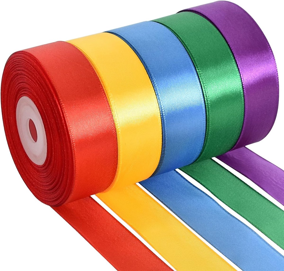 SnelShoppen - 5 Kleurige Satin Ribbons 25mm x 100 Yards - Perfect voor Cadeauverpakking, Bruiloften, Verjaardagen en Decoraties