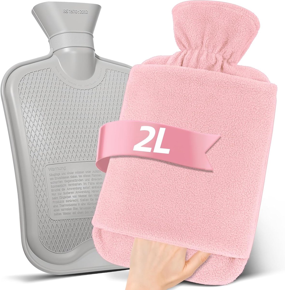 SnelShoppen - Hot Water Bottle met Fleece Cover - 2L Lekvrije Warmwaterkruik - Natuurlijk Rubber - Geschikt voor Schouder, Buik, Been - Perfect als Ke