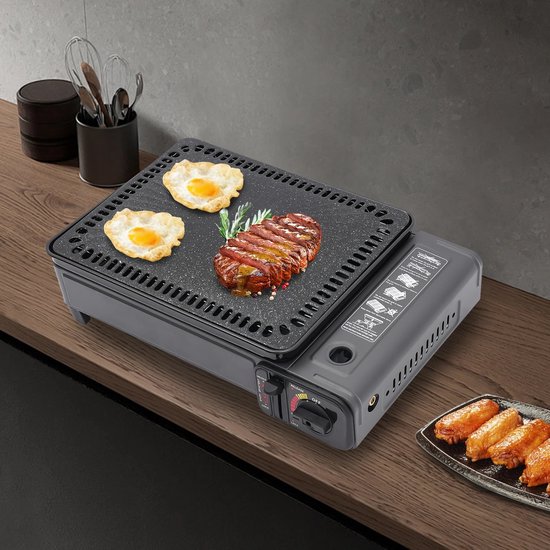 DailyDamaar bakplaat - Grillplaat - Tafelgrill - Camping grill - Draagbaar - Gas - Buiten koken - Bakplaat - Grillnet - Zwart — afbeelding 3