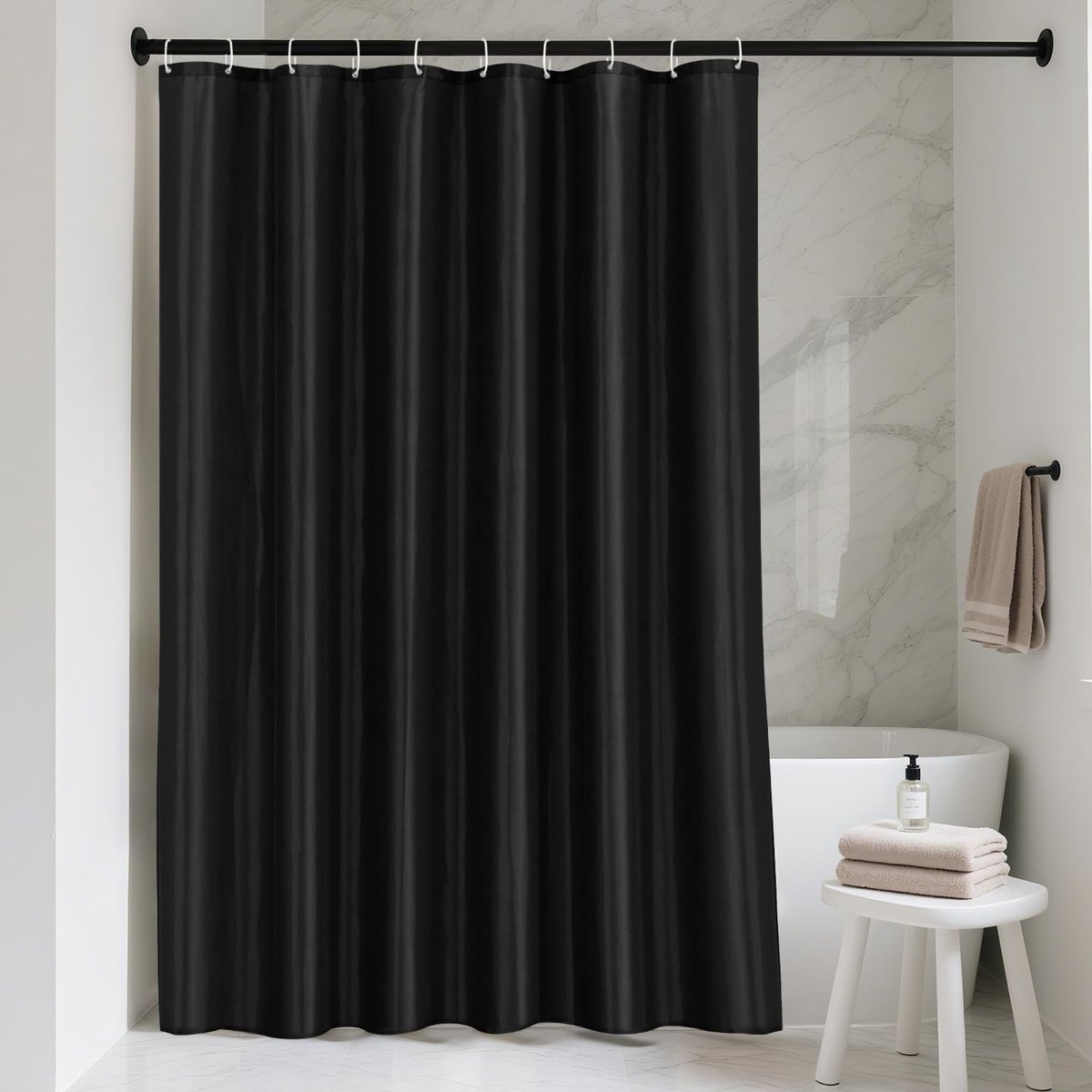 SnelShoppen - 150x200 Badkamergordijn Polyester, Douchegordijn Anti-Mould, Waterdicht & Wasbaar, Inclusief 10 Haakjes, Zwart voor Badkuip & Douche
