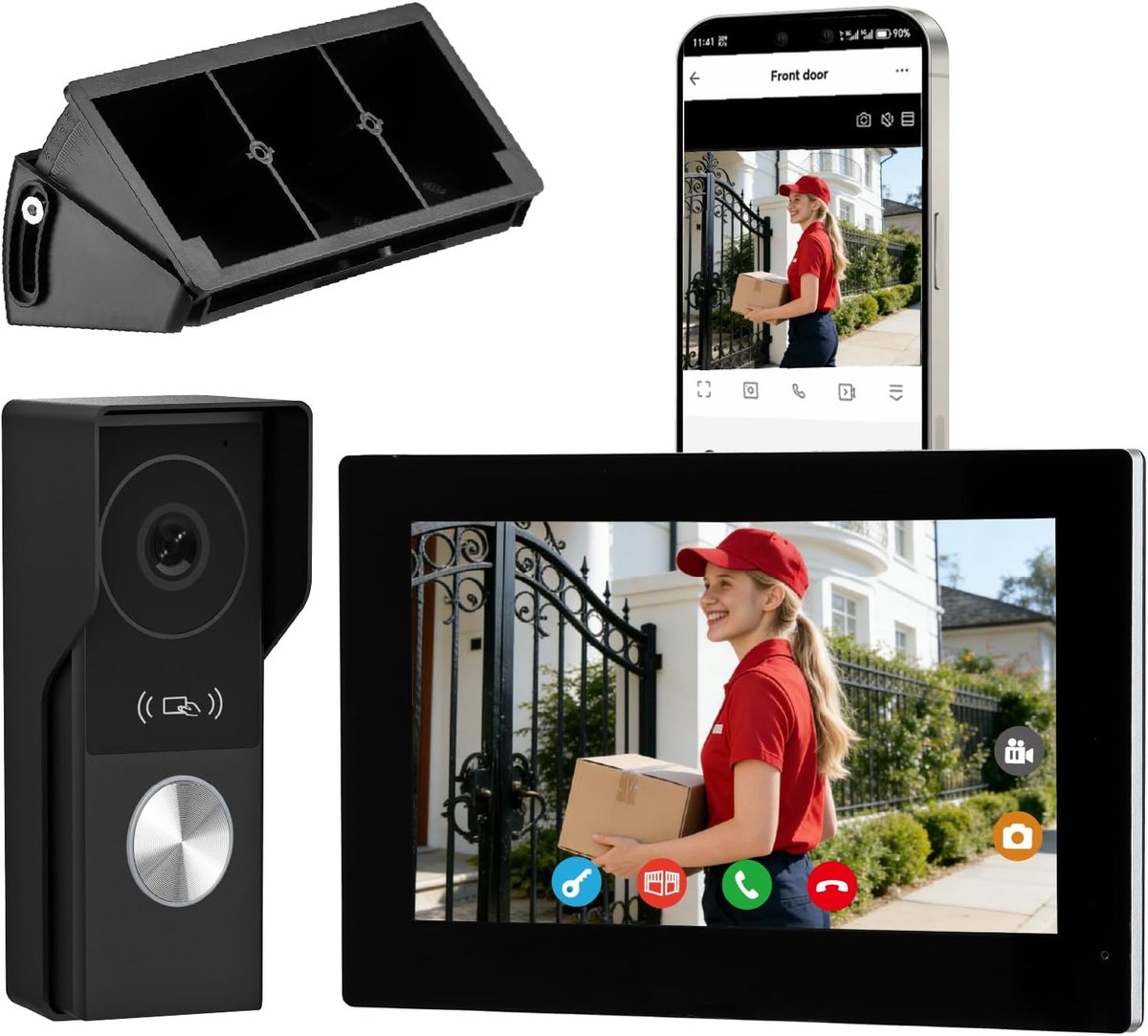 SnelShoppen - Videotelefoon 2-draad, 7 inch touchscreen monitor, 1080p HD, Twee-weg audio, Nachtzicht, Mensdetectie, RFID Toegang, Buitenintercom