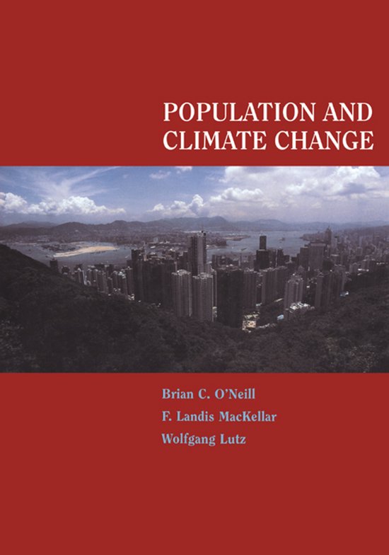 Boek met de titel "Population and Climate Change" en een afbeelding van een stadsgezicht.