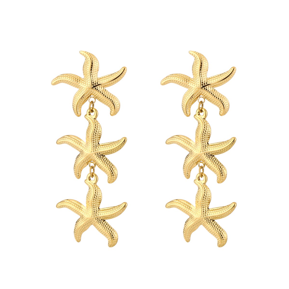 Stainless Steel Zeester Statement Oorhangers – Speelse & Zomerse Oorbellen - RVS - Goud