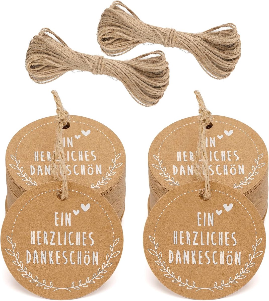 SnelShoppen - 100 Gift Tags Kraft Papier Rond 5cm - Vintage Hangtags met Jute Koord 20m - Bedankjes voor Bruiloft, Feest, DIY Decoratie