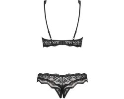 Obsessive Luvae Open Cup Bh  - Erotische Lingerieset - Maat L/XL - Zwart