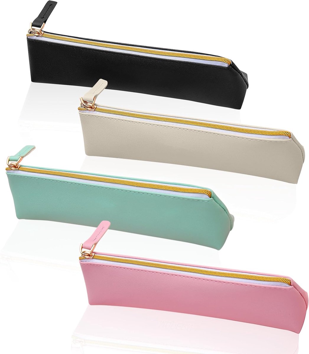 SnelShoppen - 4 Stuks Leren Pennenbakje - Schattige Faux Leren Etui voor Potloden en Makeup - Aesthetic Stationery Organizer in 4 Kleuren - Perfect vo