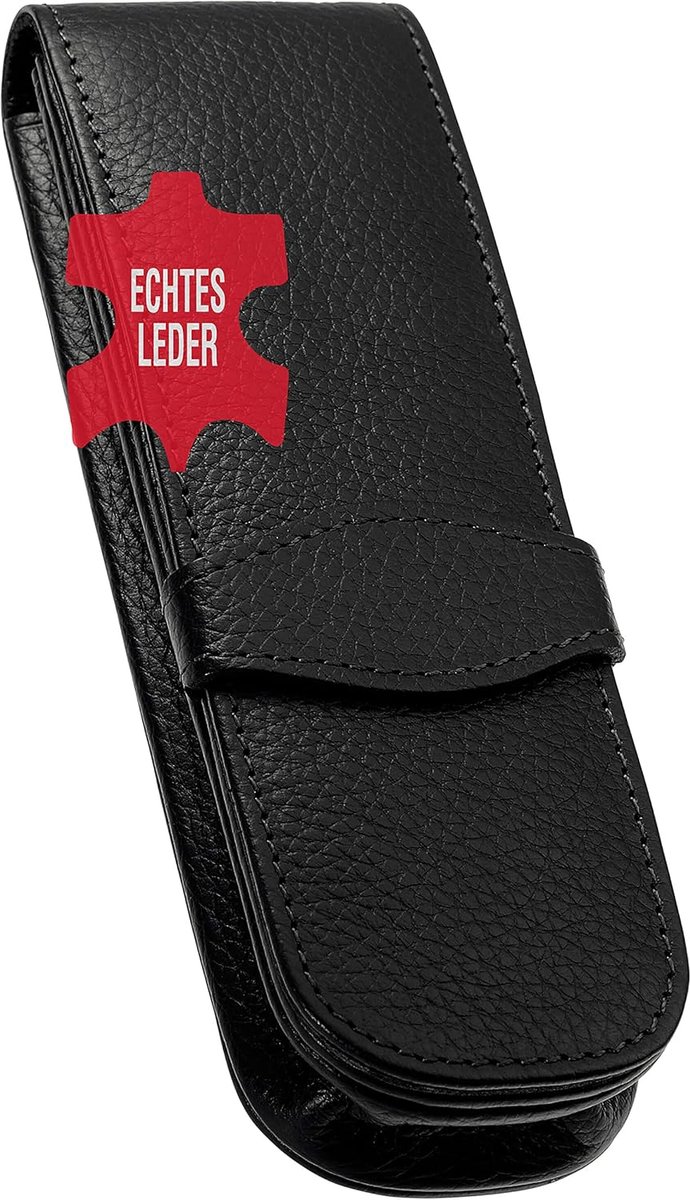 Thijox - Lederen etui Classic voor 3 schrijfgerei, zwarte pennenetui van echt leer met insteeklus en 3 vakken, 14,5 x 5 x 2,5 cm, ideaal als cadeau vo