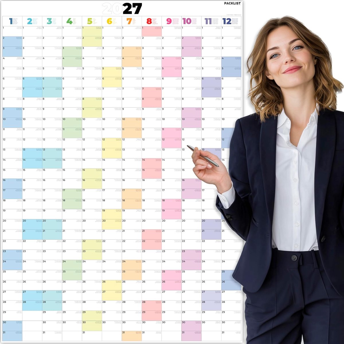 SnelShoppen - Jaarplanner 2027 - Grote Wandplanner DIN A1 - 84x60 cm - Jaarlijkse Planner voor Familie, Studie en Werk - Perfecte Overzichtskalender
