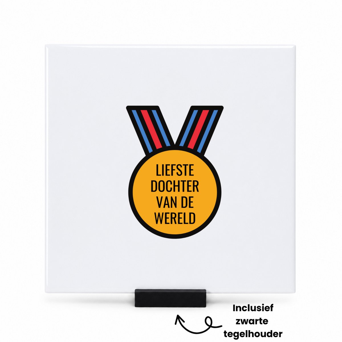 Hacebo liefste dochter van de wereld tegeltje met tegelhouder - de liefste dochter - tegeltjes met tekst - verjaardagscadeau - verjaardag - cadeau - cadeautje voor dochter - dochter artikelen - kado - geschenk - gift - spreuktegels - 15x15 CM Wit