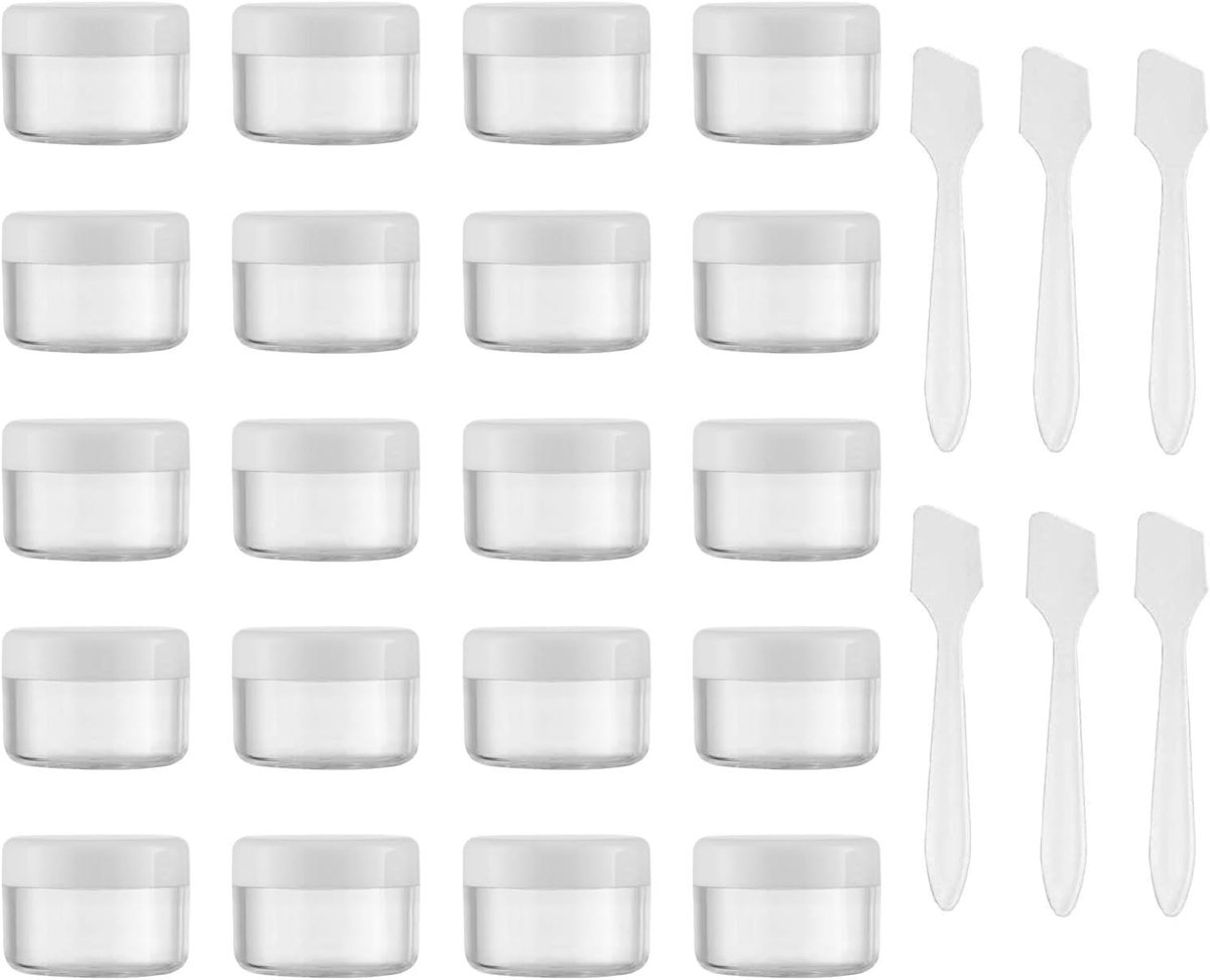 SnelShoppen - 20 Stuks 15ml Plastic Cans met Deksel, Kleine Flessen voor Cosmetica en Crème, Reiskcontainers, Wit, Ideaal voor Thuis en Op Reis
