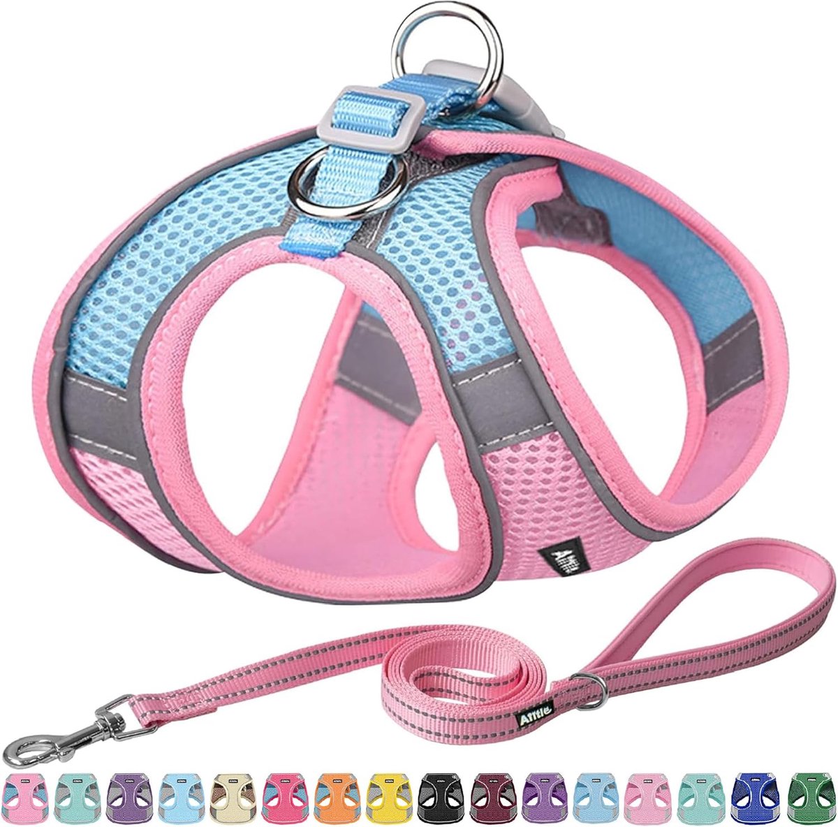 SnelShoppen - Puppy Tuig met Leash voor Kleine Honden - Super Ademend Mesh, Reflecterend, Voor Zomer, Hiking en Camping - Roze XXS