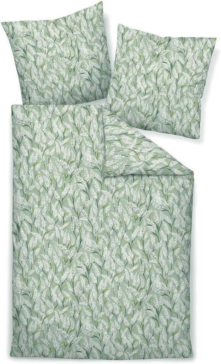 SnelShoppen - Mako Satin Dekbedovertrek Set 135x200 cm met Kussensloop 80x80 cm in Smoke Green, 100% Katoen, Wasbaar op 60 Graden, Geschikt voor Tumbl