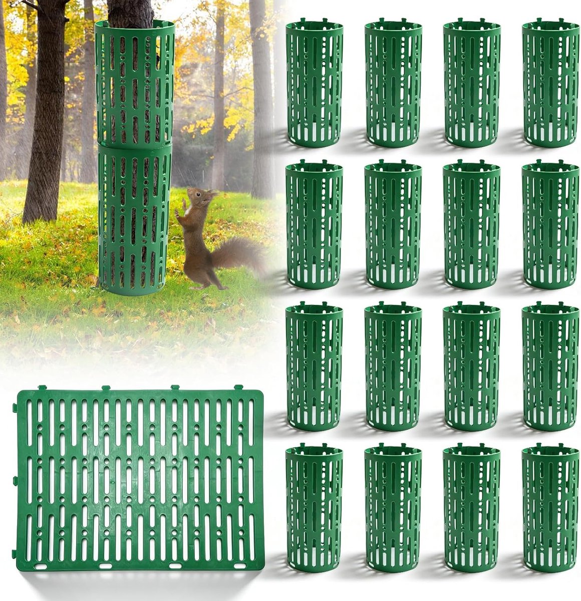 SnelShoppen - Pack van 16 Boomstam Bescherming, Uittrekbaar 20x30cm, Uitbreidbare Schorsbescherming, Flexibel en Aanpasbaar, Groen voor Tuin en Buiten