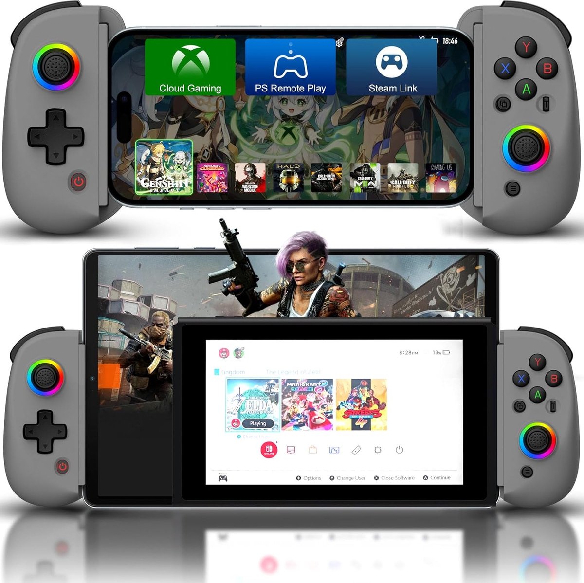 SnelShoppen - Draadloze Game Controller voor iPhone/iPad/Android/Tablet, Multifunctionele D8 Controller voor Switch/PS/PC met Hall Effect Joysticks, T