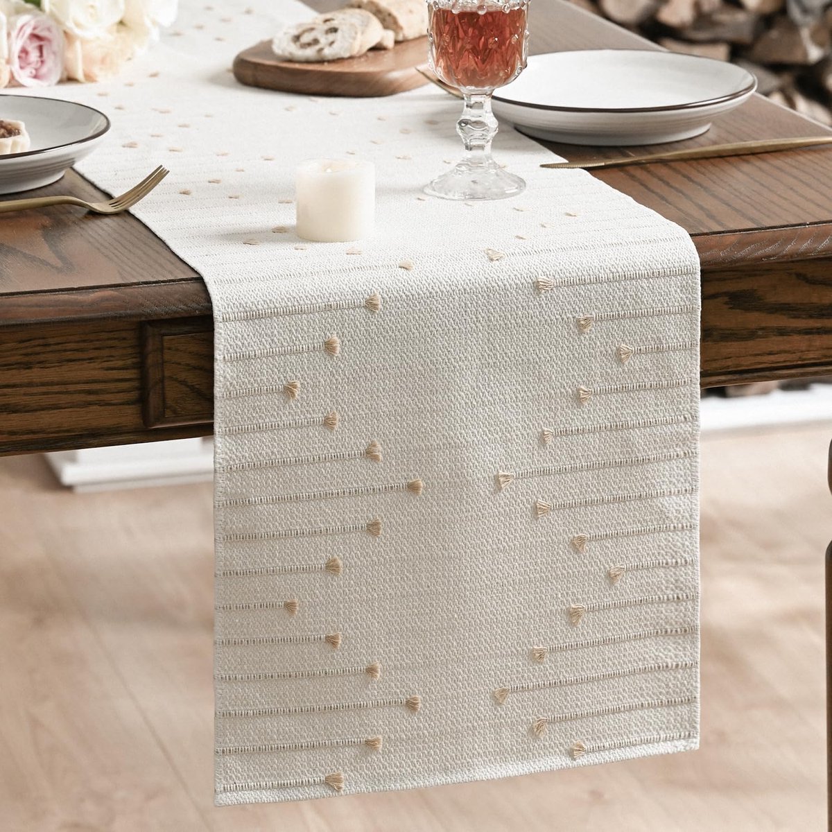 SnelShoppen - Boho Brown Tassel Tafelrunner 30 x 143 cm - Luxe Linnen Decoratie voor Keuken, Eetkamer, Feest, Bruiloft en Verjaardag