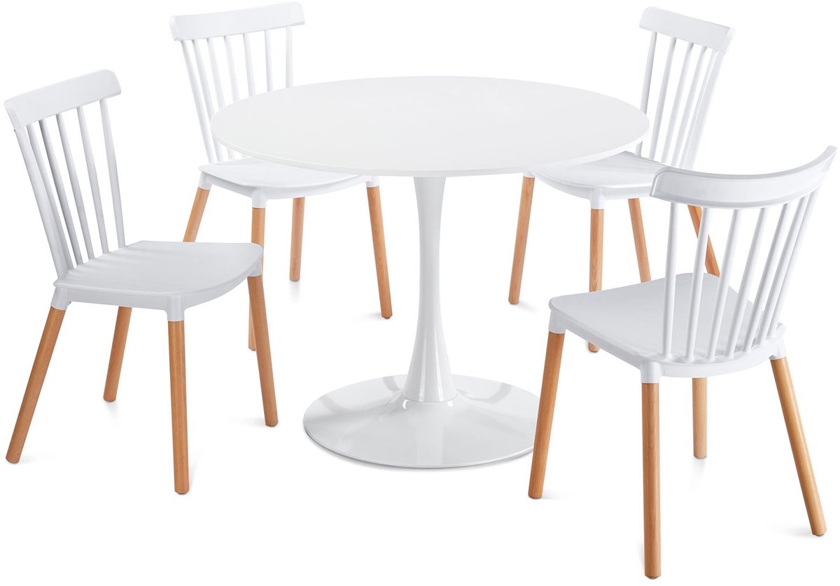 Eethoek LOIRE/RAVI met ronde tafel en 4 stoelen – Wit
