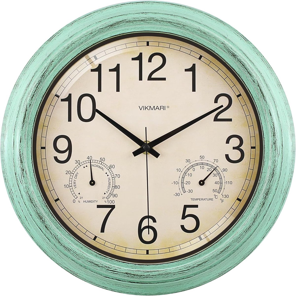 SnelShoppen - 30cm Rustgroene Waterproof Wandklok voor Binnen en Buiten - Stille Quartz Klok met Thermometer en Hygrometer - Decoratieve Tuinklok voor
