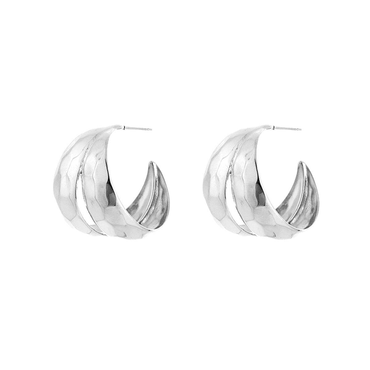 Stainless Steel Halve Hoop Oorringen – Chunky & Minimalistische Oorringen - RVS - Zilver