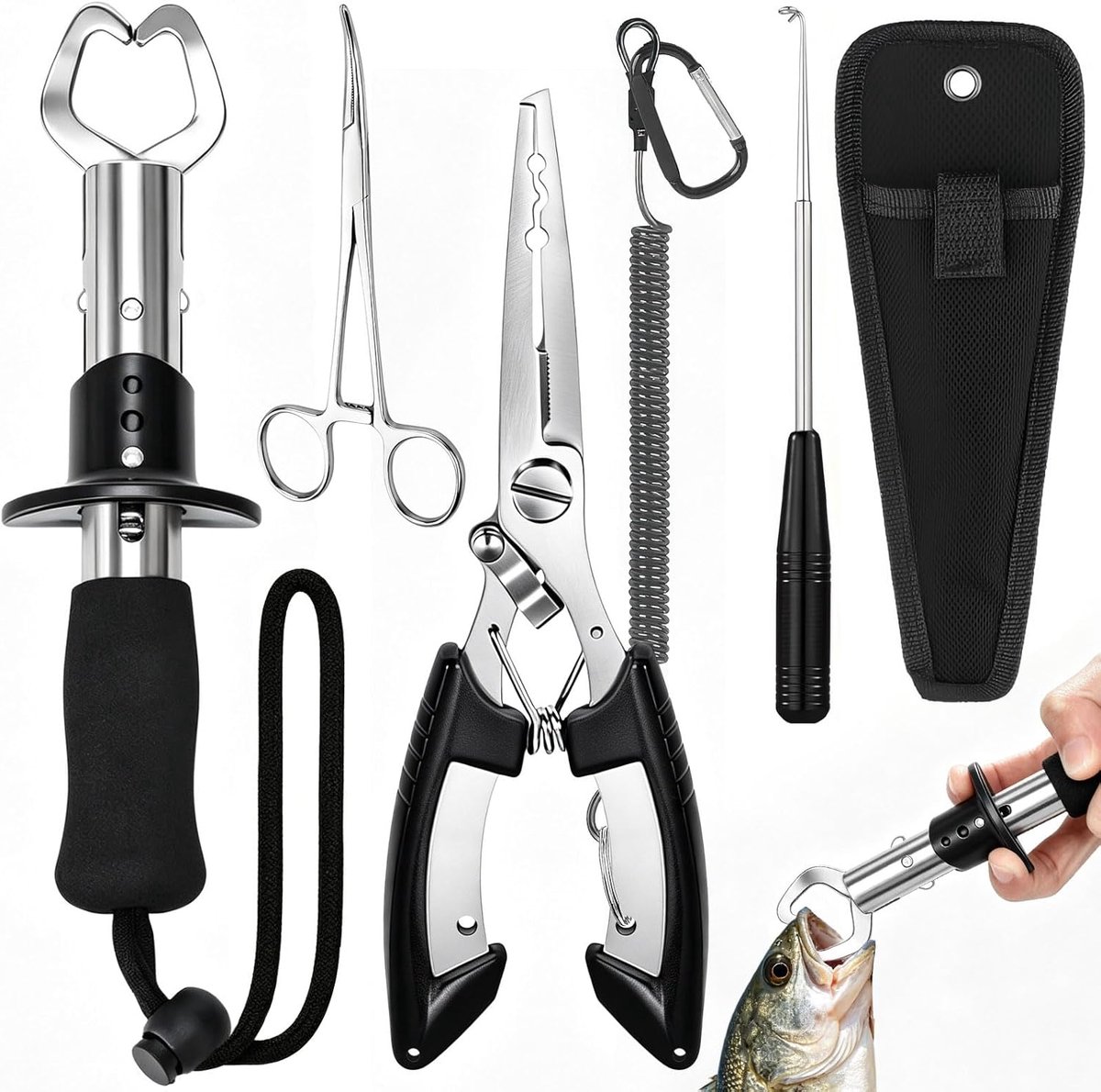 SnelShoppen - Fishing Rod Set Pliers 6-in-1, Corrosiebestendige Langneuspincet met Demander en Hengelhandvat, Ideaal voor Zeevisserij, Karper, Snoek e