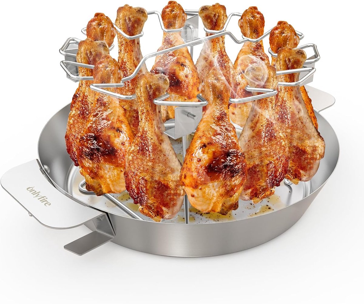 SnelShoppen - Chicken Thigh Holder met Afvangbak voor 12 Kippenbouten en Vleugels, RVS Grillstandaard, Barbecue Accessoires voor Kippen, Vouwbare Kipp