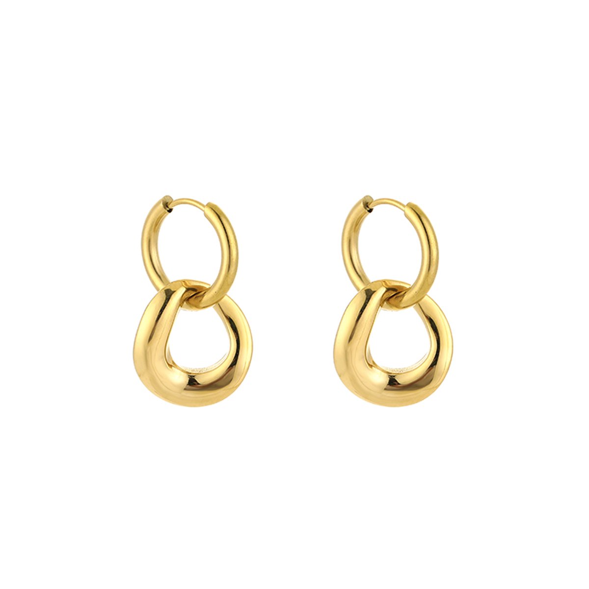 Stainless Steel Cirkel Oorhangers – Minimalistische & Trendy Schakel Oorbellen - RVS - Goud