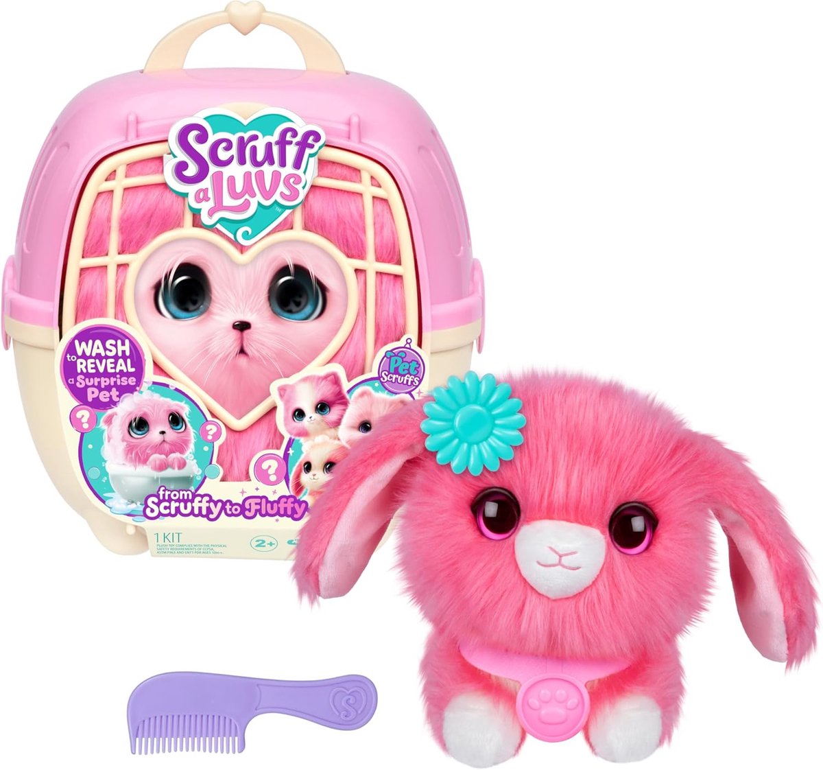 SnelShoppen - Scruff a Luvs Pet Pink - Verrassingsdieren om te redden: Puppy, Konijn of Kitten - Inclusief Luxe Transportbox van 22 cm - 19 cm - Perfe