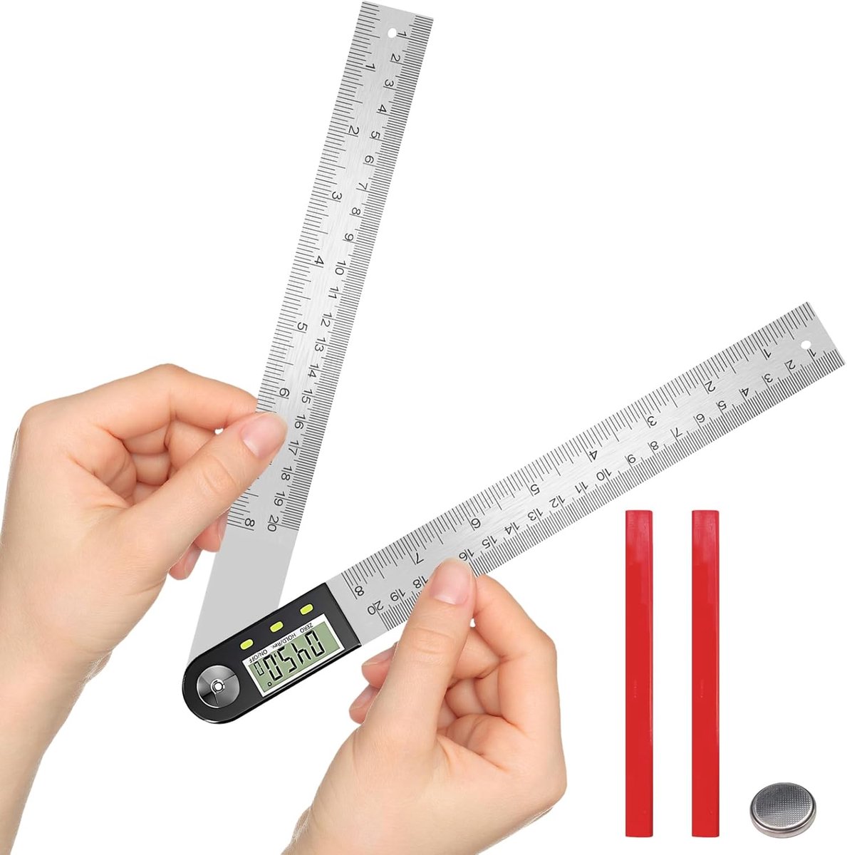 SnelShoppen - Digitale Hoekmeter 200mm/8" - Inclinometer Protractor met LCD Scherm - RVS Protractor voor Houtbewerking en Constructie