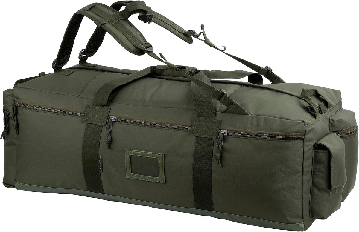 SnelShoppen - Grote Militaire Duffle Bag 80L met Verwijderbare Rugzak Schouderriemen, Stevige 600D Polyester, Olijfgroen, Ideaal voor Camping, Reizen,