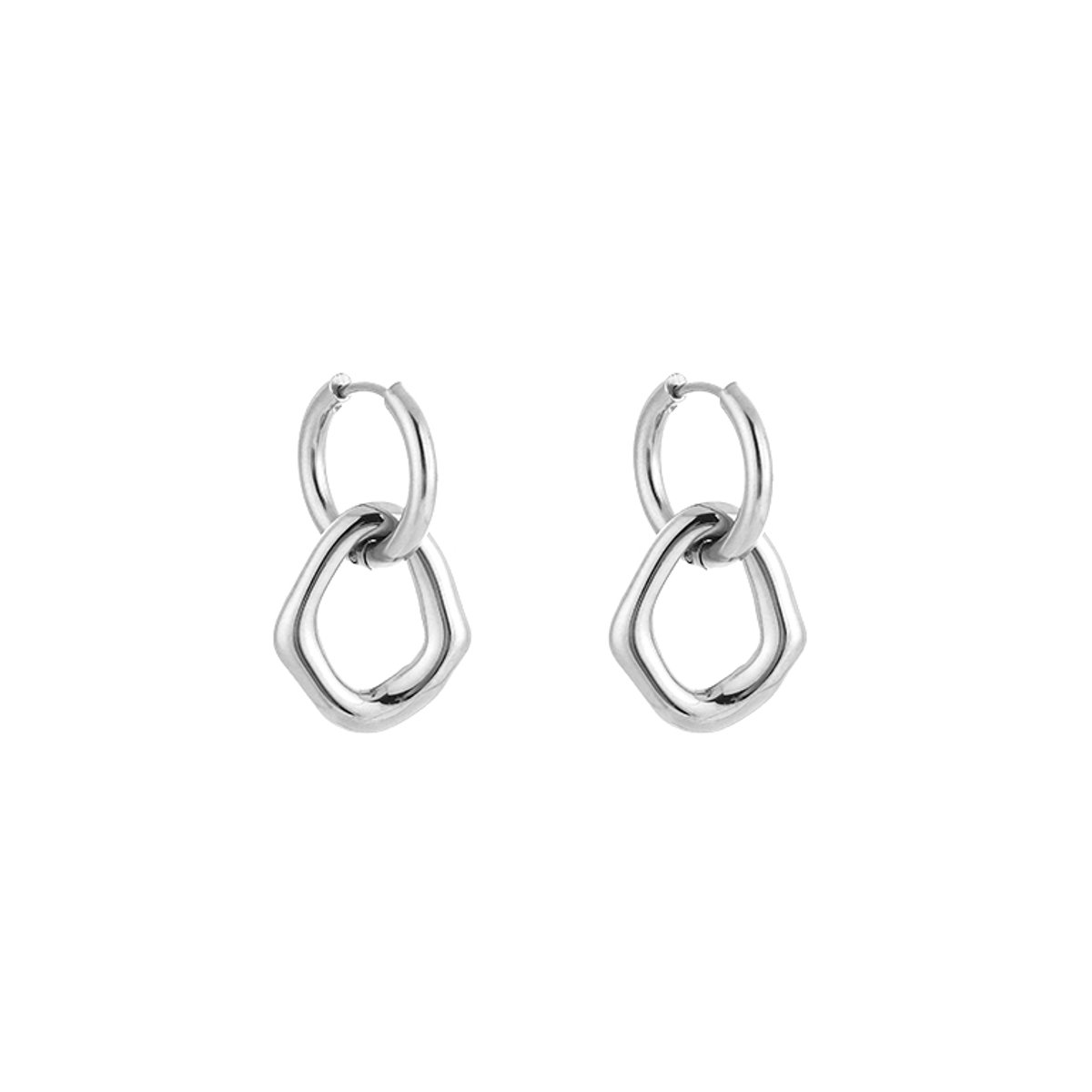 Stainless Steel Cirkel Oorhangers – Minimalistische & Trendy Schakel Oorbellen - RVS - Zilver